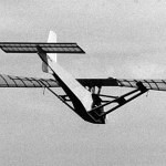 An ornithopter model in flight.