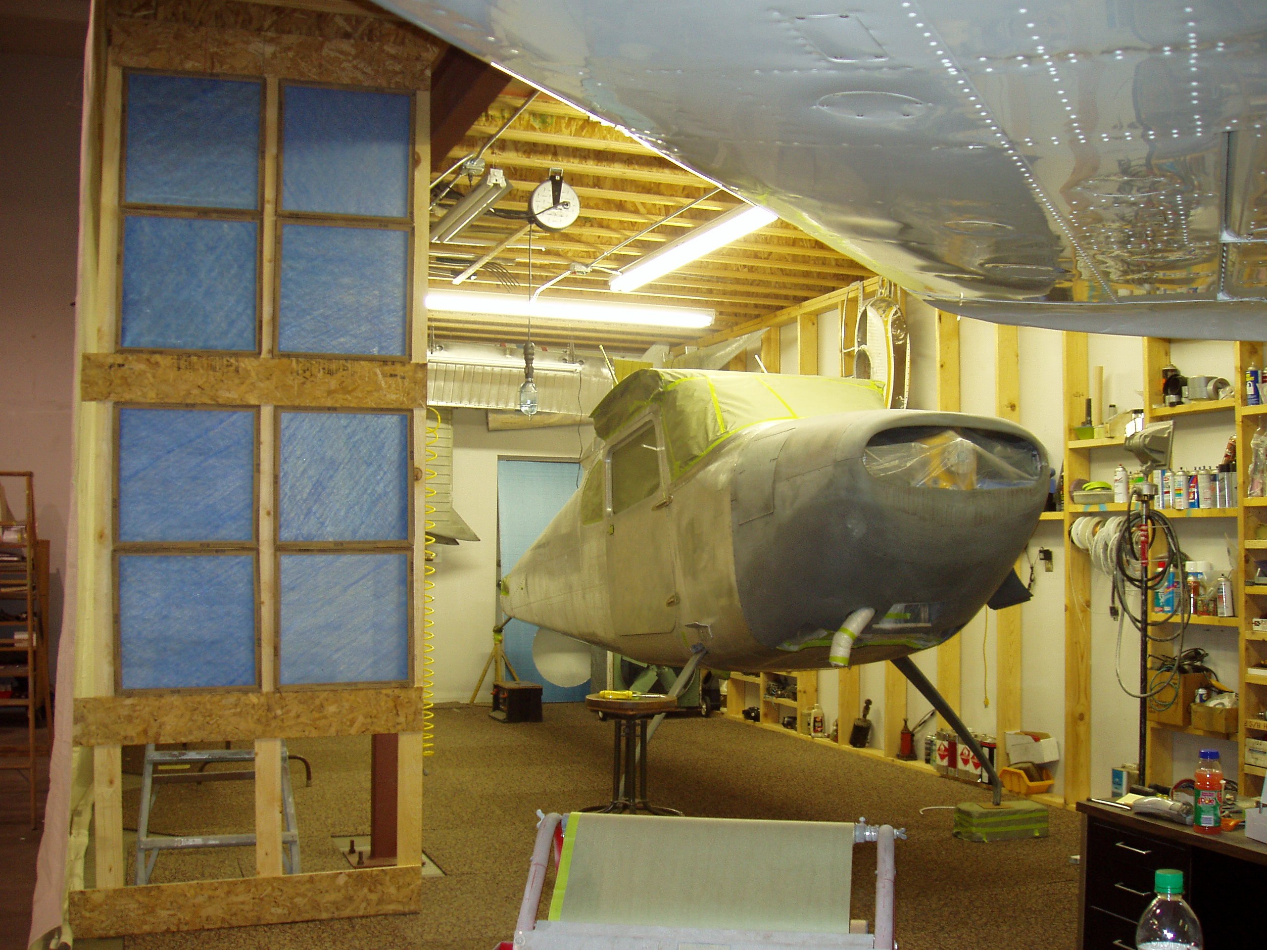 The Cessna 180 Skywagon in the paint booth - Tailwheel