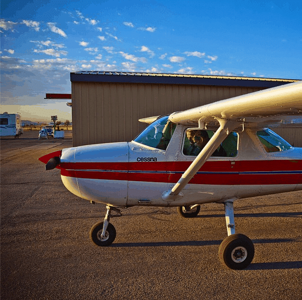 A Cessna 150 after a pre-flight inspection