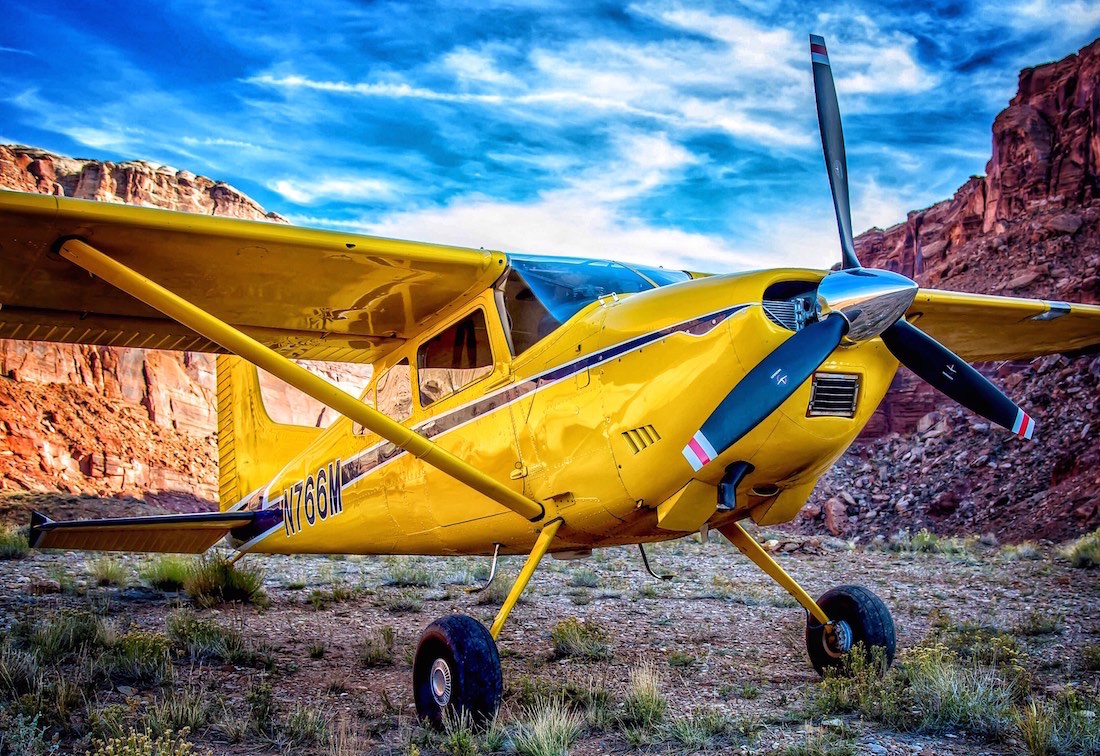 A Cessna Skywagon at the Hidden Splendor Airstrip.