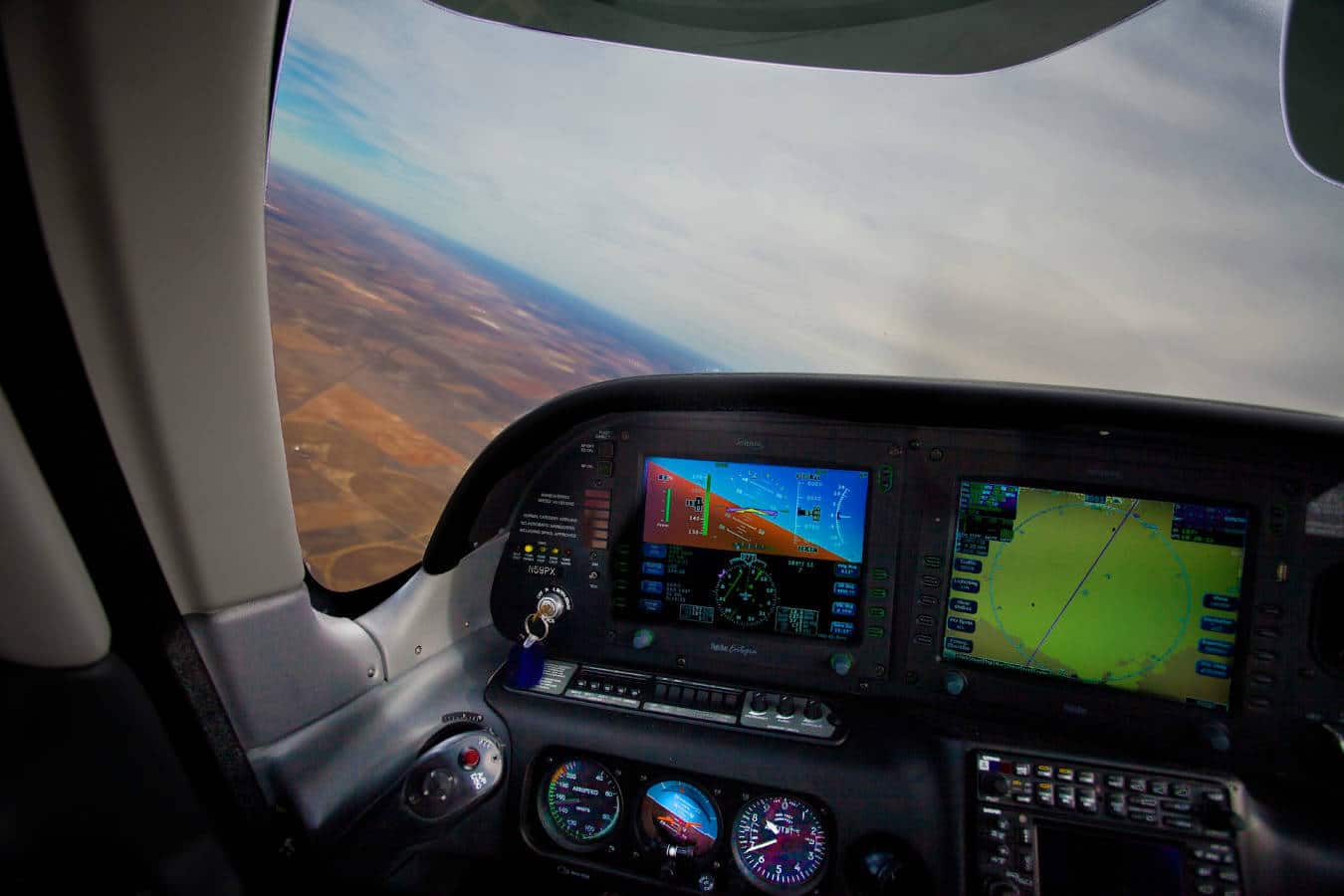 The instrument panel in a Cirrus SR-22, useful with an instrument rating.