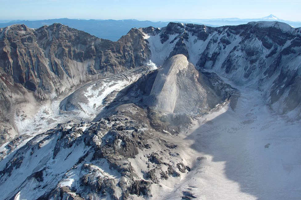 An aerial view of the Mount St. Helens crater in 2005, a great fly over view for private pilots.