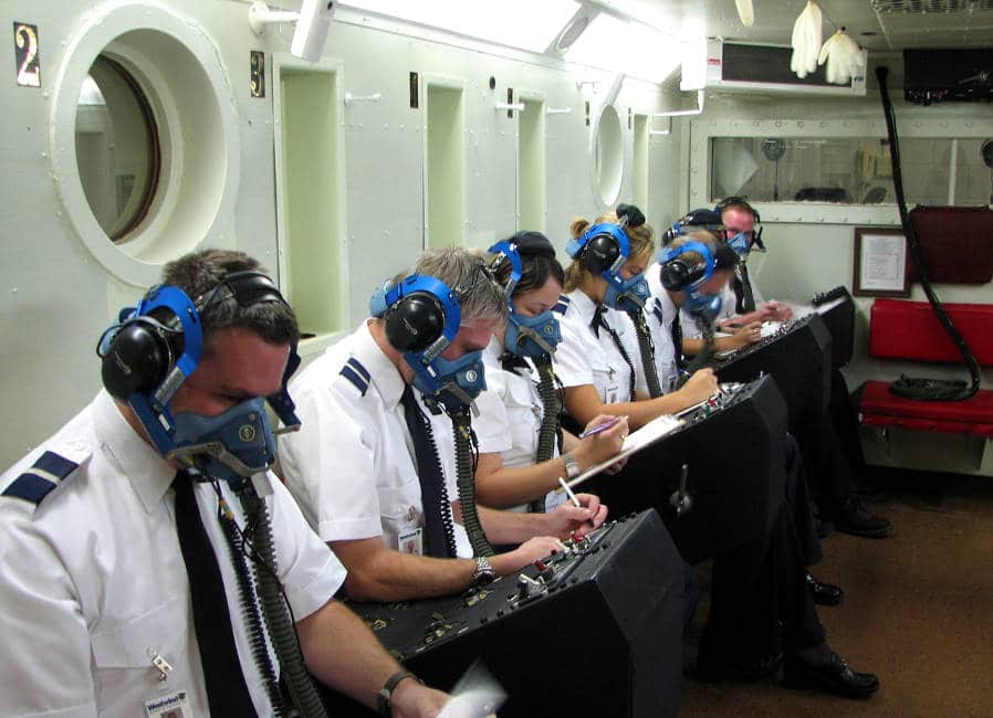 Photo of airline pilots in a hypoberic chamber - aviation medicine