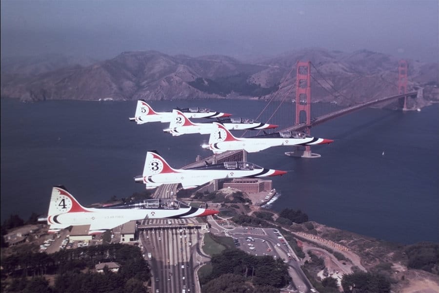 A group of T-38 Talon aircraft flying in formation.