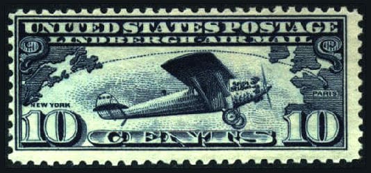 Airmail stamp created to commemorate Charles Lindbergh and The Spirit of St. Louis