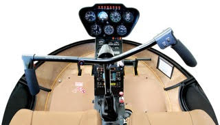Inside of a Robinson R22 Helicopter cockpit.