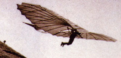 Otto Lilienthal flying in a glider.