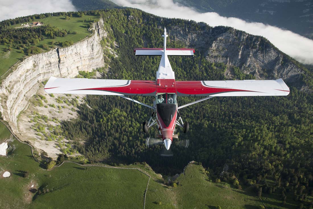 A Pilatus PC-6 Porter in flight over Switzerland