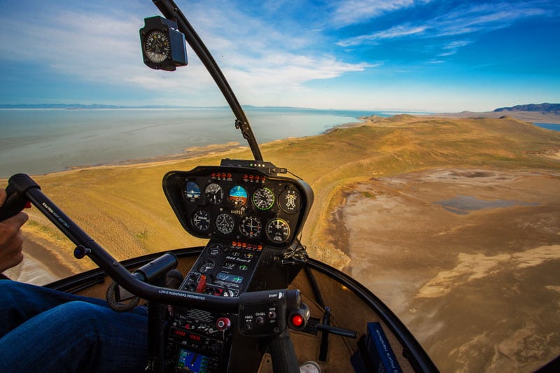 View out the cockpit of the Robinson R44 Helicopter