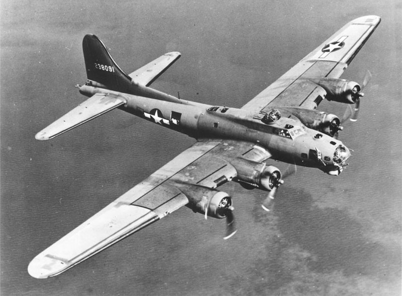 The B-17 Flying Fortress on a bombing run