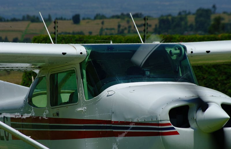 Student pilot and instructor in a Cessna 172 at an East African school of aviation