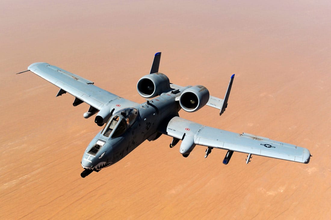 The A-10 Thunderbolt II, or A-10 Warthog, in flight above the Afghanistan desert