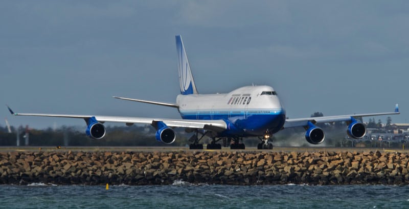United Airlines Boeing 747 on runway