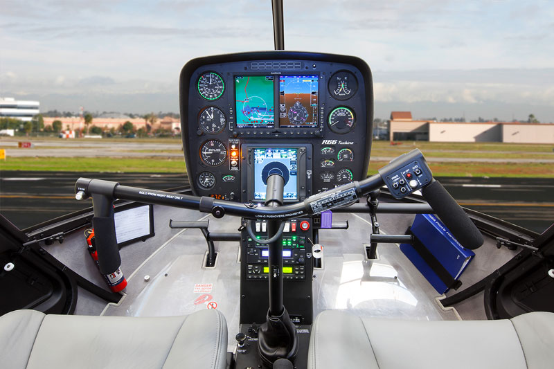 The control panel for a Robinson R66 helicopter.