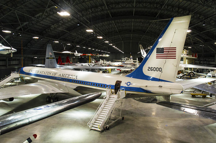 Photo of Sam 26000, Air Force One for eight presidents, on display at the Air Force museum near Dayton, Ohio