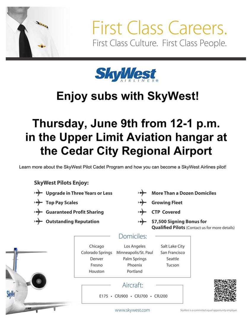 Flyer for the upcoming SkyWest career day event with Upper Limit Aviation
