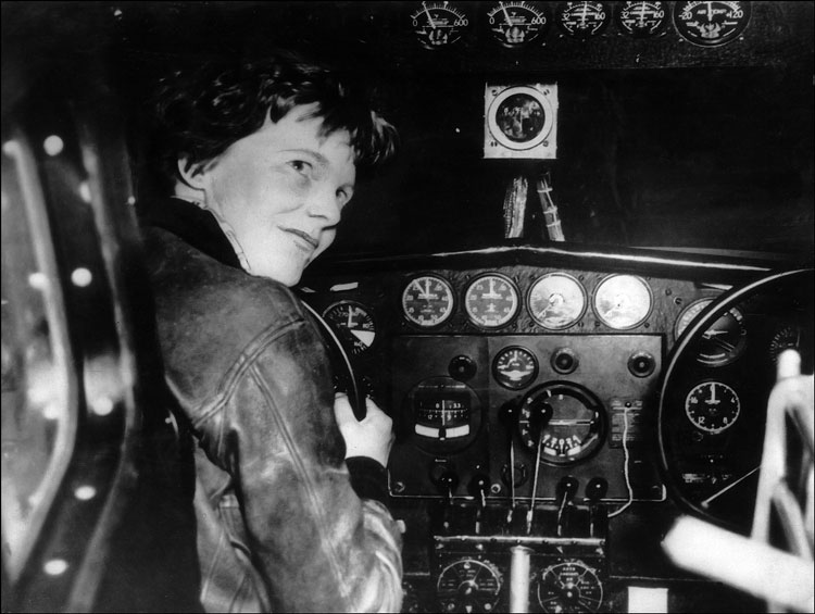 Amelia Earhart in the cockpit