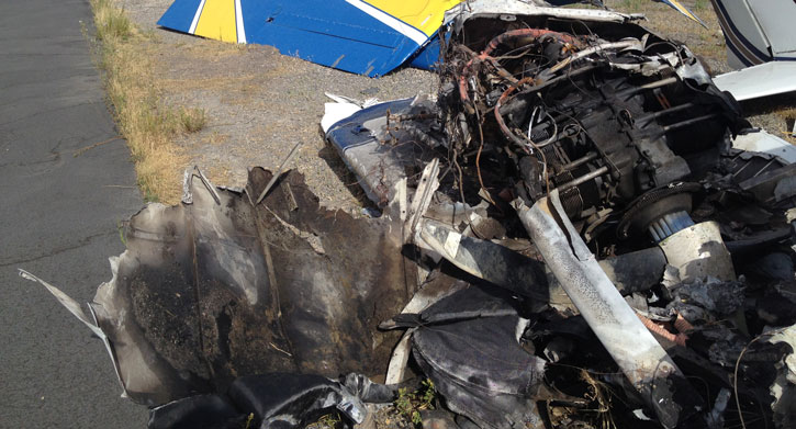 Charred wreckage of a Cessna 172