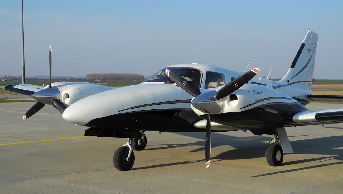 A Piper PA-34 Seneca aircraft, the same type involved in the recent Connecticut airplane crash