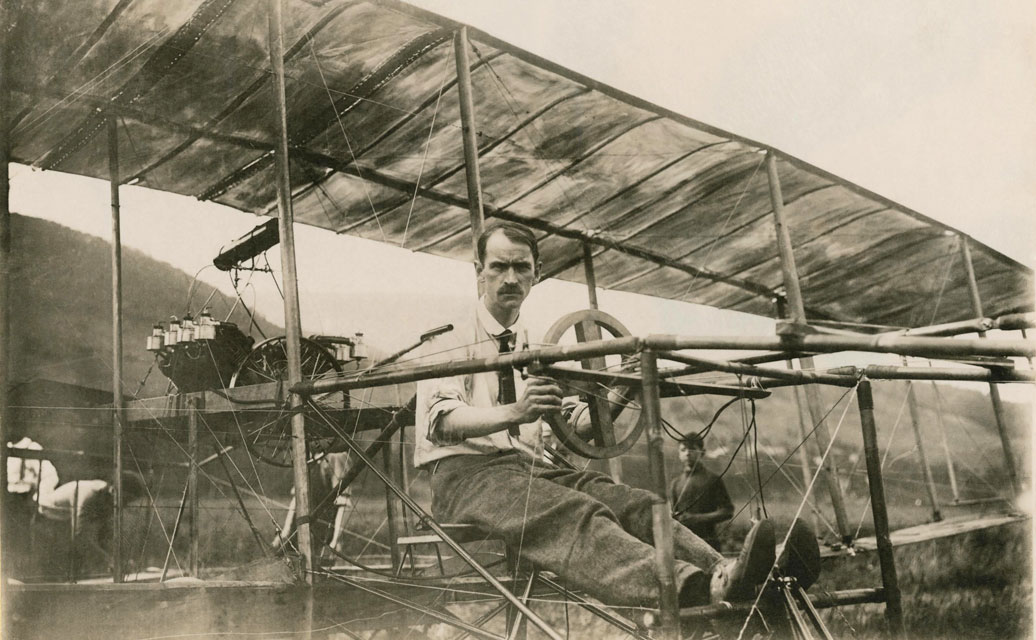 Glenn Curtiss in his Biplane