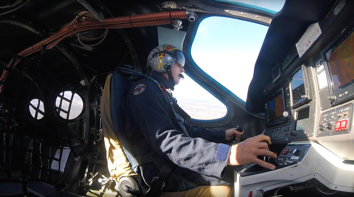 Test pilot flying the Stratos 714 very light jet aircraft during first test flight