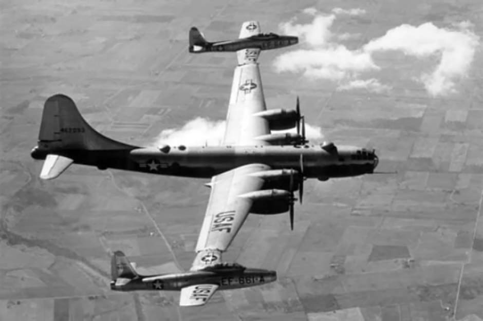 Parasite fighters attached to a B-29, for Project Tip Tow