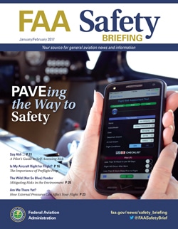 Cover for January - February FAA Safety Briefing, which discusses aviation risk management.