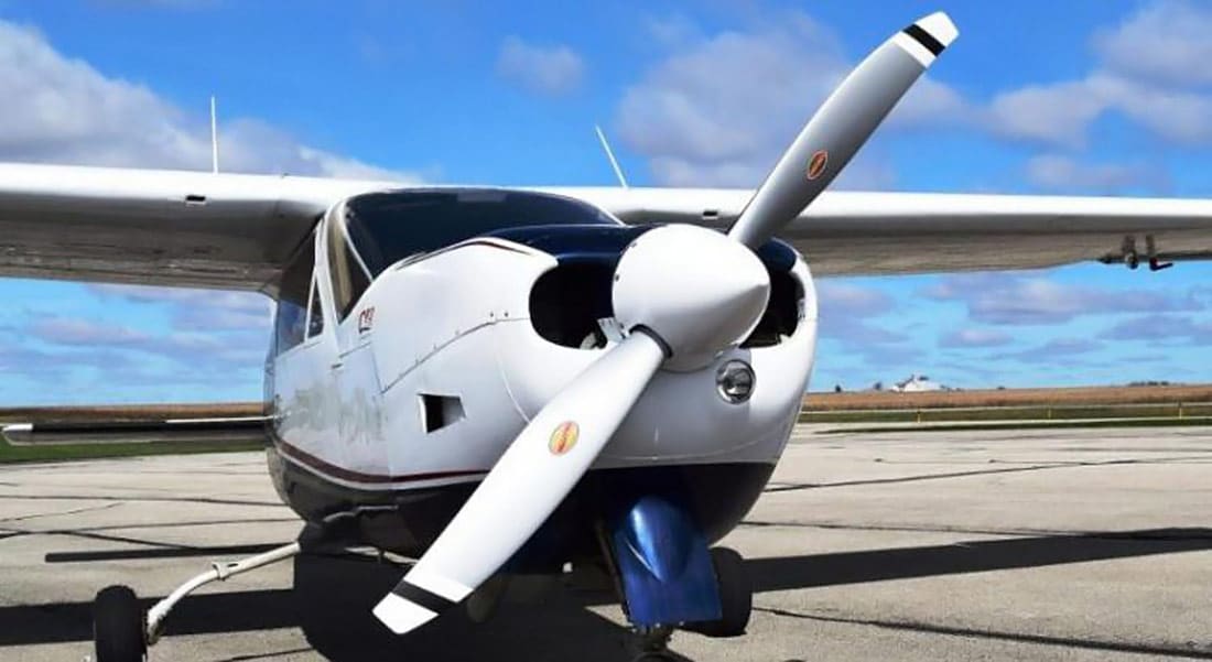 A Cessna Cardinal RG equipped with a Hartzell 2-blade Scimitar propeller, just approved via STC.