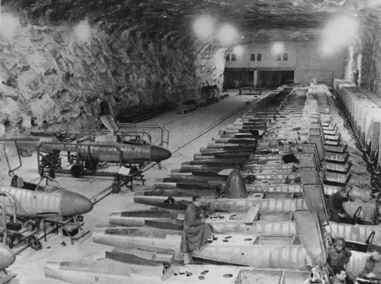 An underground Heinkel He 162 Volksjager production facility.