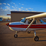 A Cessna 150 after a pre-flight inspection