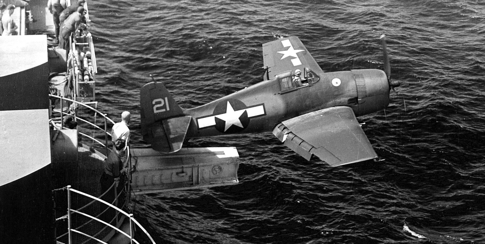 F6F Grumman Hellcat prepares for catapult launch from carrier - 271 Days of Combat