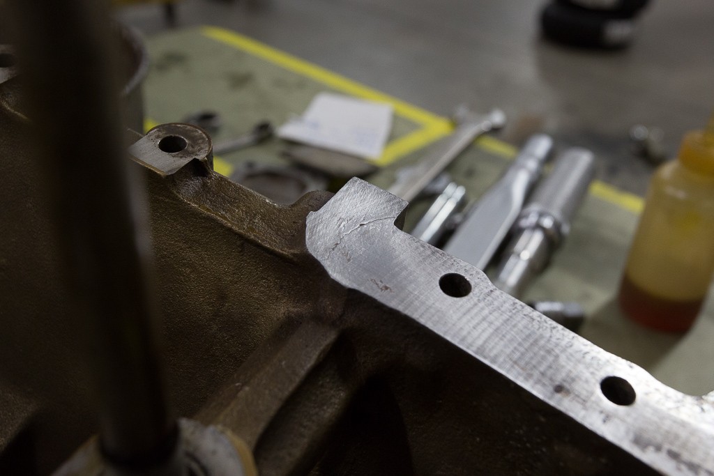 View of the crack where it passed through the oil sump flange - Aircraft Engine Overhaul