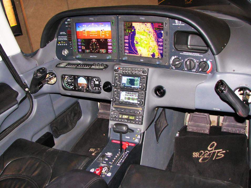 Cockpit of a Cirrus SR22 GTS aircraft.