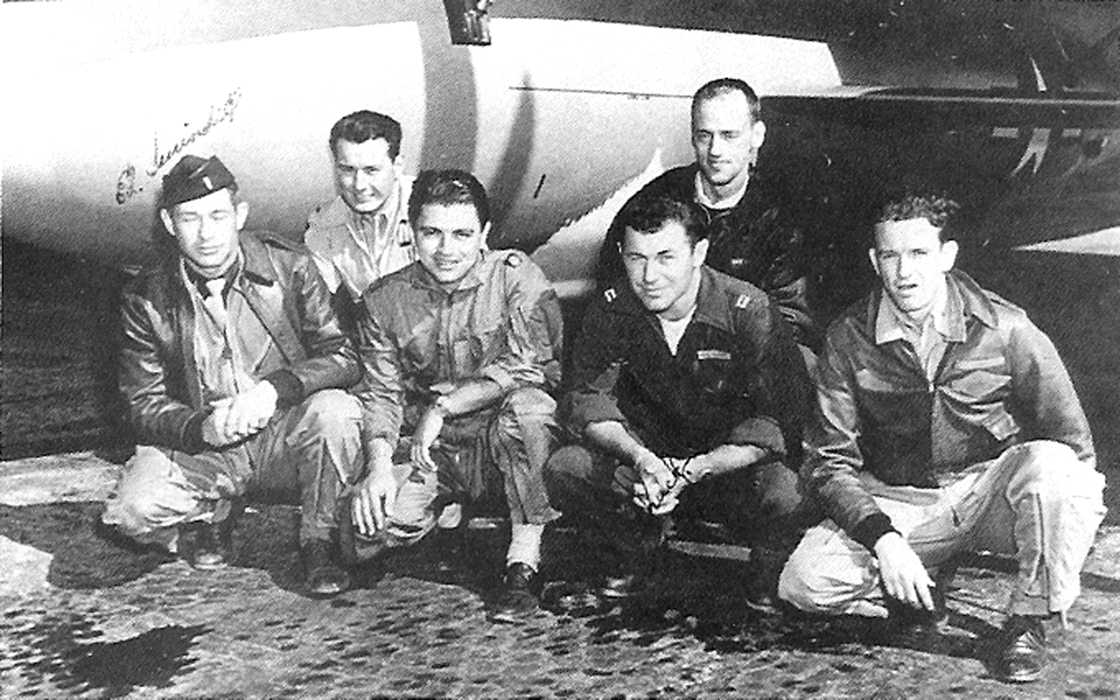 Bob Hoover, Chuck Yeager and the X1 Test Team posing.