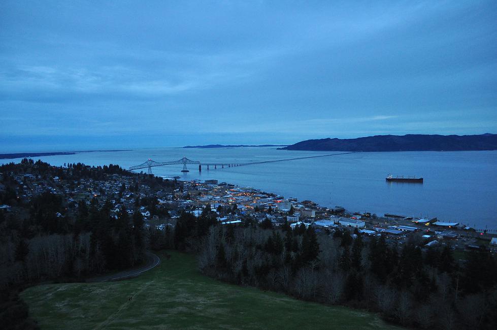 View of Astoria from the Astoria Column, which youc an take in when you visit Astoria Oregon.