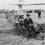Igor Sikorsky preparing to fly the VA300, his first helicopter with a working configuration.