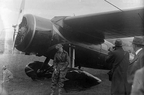 Amelia Earhart after landing her plane in Ireland after her transatlantic flight