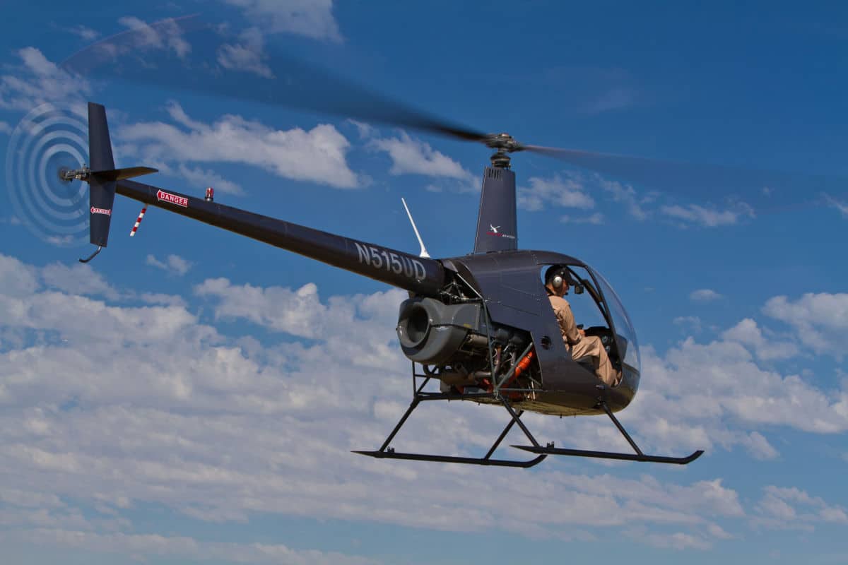 A Robinson R-22 Helicopter in flight.