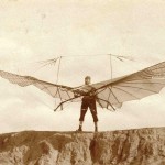 Otto Lilienthal prepares to take flight.