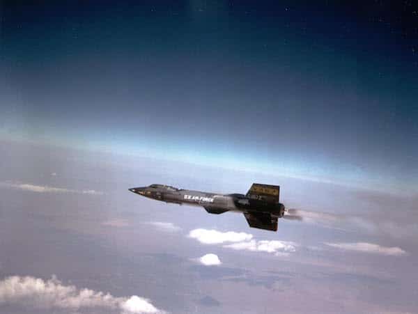 The X-15 rocket in flight, with test pilot Scott Crossfield