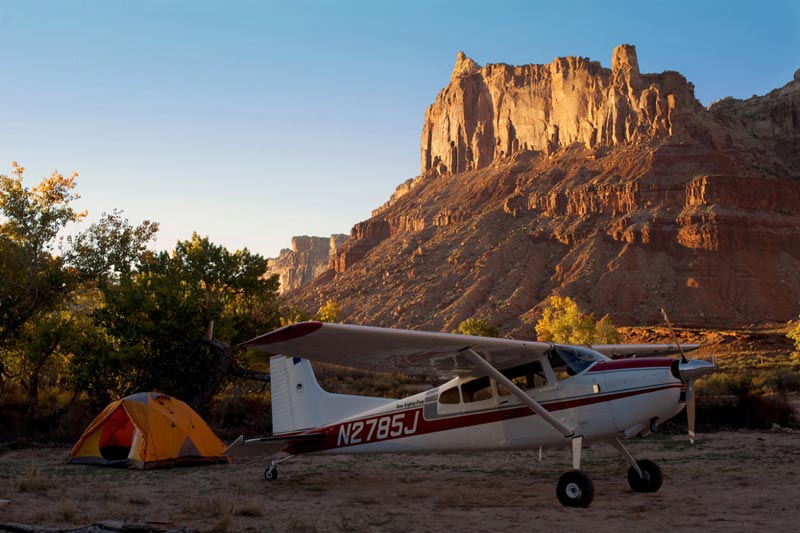 A Cessna 185 Skywagon parked off the Mexican Mountain airstrip.