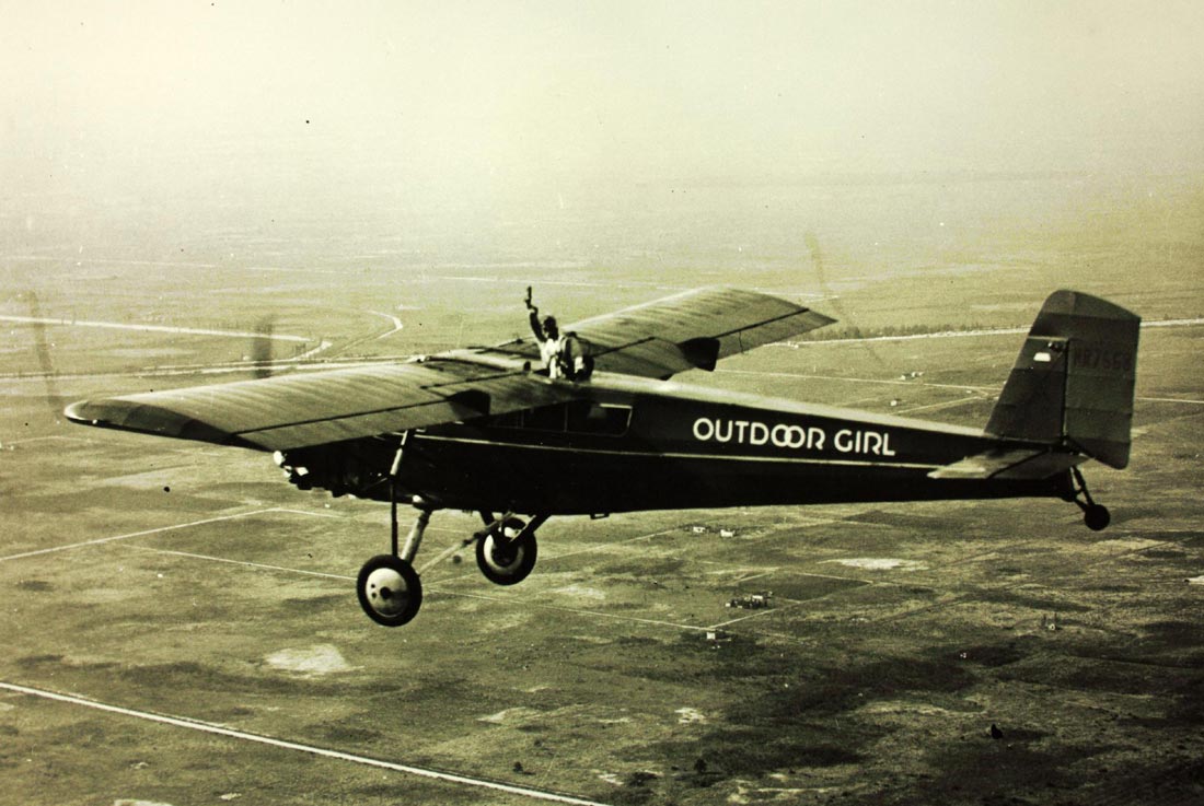 Female pilots icon Louise Thaden flying her airplane