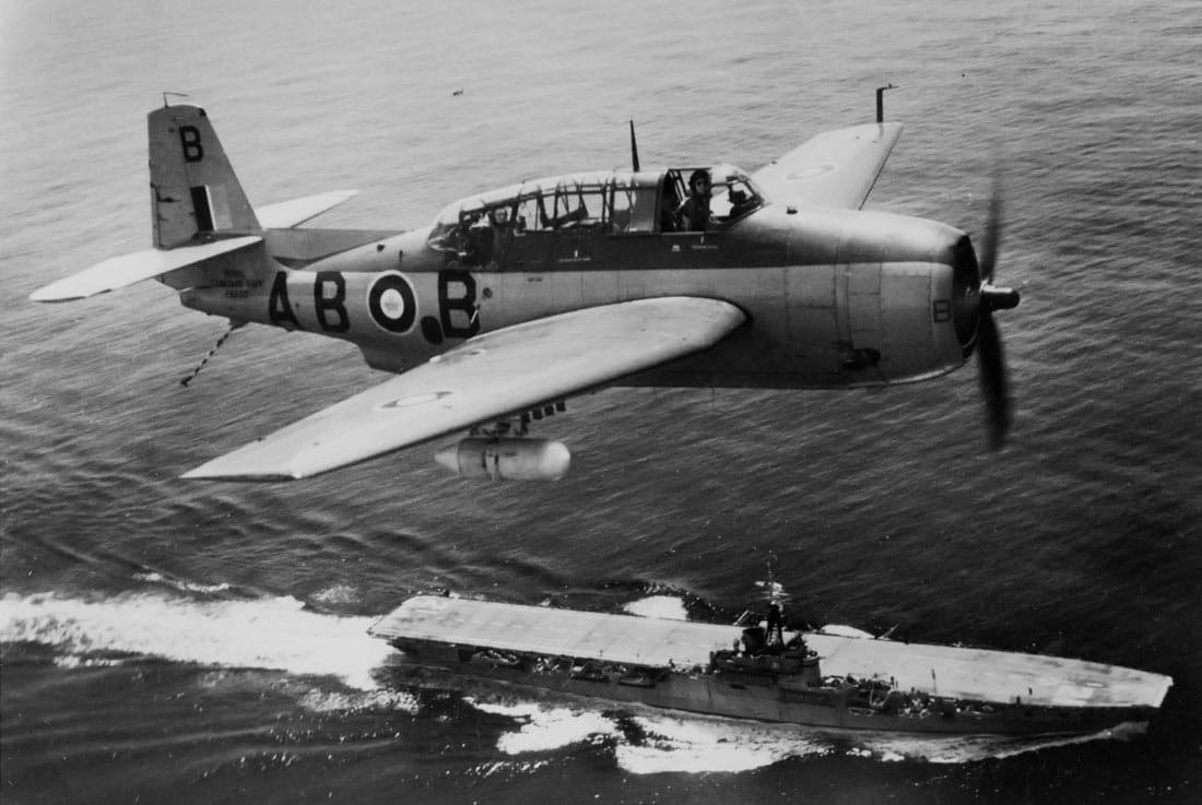 A Grumman Avenger flying over HMS Magnificent - Missing TBM-1C Avenger Discovered After 72 Years