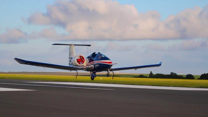 The Airbus E-Fan experimental electric aircraft landing