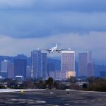 Airplane landing at Santa Monica Airport