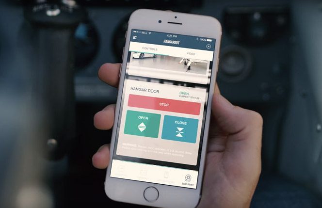 The HangarBot app on a smartphone, part of the newly revealed HangarBot system.