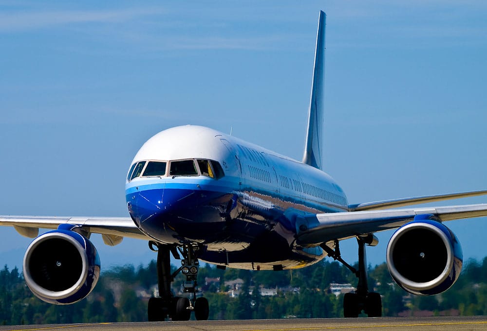 United Airlines aircraft taxiing on the runway