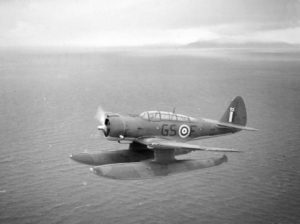 A Northrop N3P-B, 22 'GS-F', of No. 330 (Norwegian) Squadron based at Akureyri, Iceland, in flight over the North Atlantic Ocean.