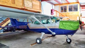 The Skyhawk 68F tucked into it's hangar at TRK before engine-out emergency procedures