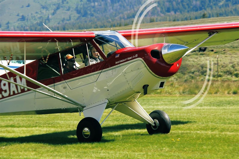 Savannah Hoff taxiing at Smiley Creek in an Aviat Husky.